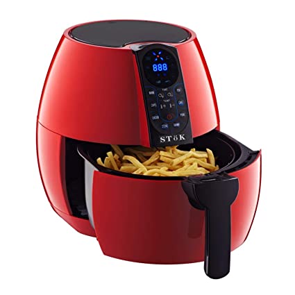 SToK 4 Liters 1500W Smart Rapid 3D Air Technology Digital Air Fryer With Double Layer Grill, Red